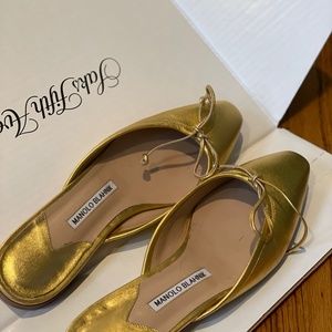 Manolo Blahnik Gold Slides, Never Worn, Size 40 / 9